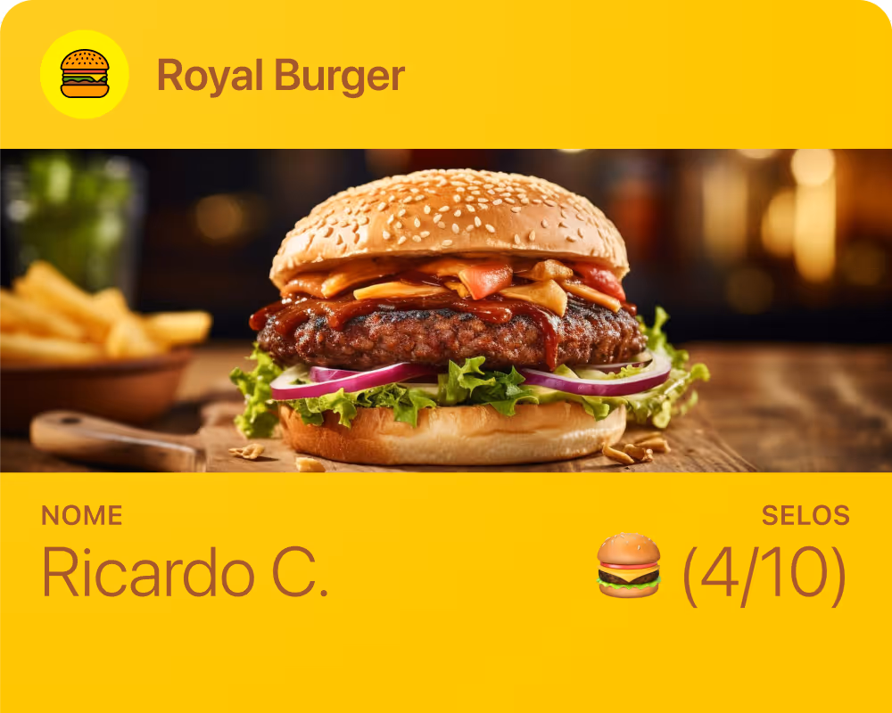 Exemplo de cartão de fidelidade em selos na Apple Wallet ou Google Wallet