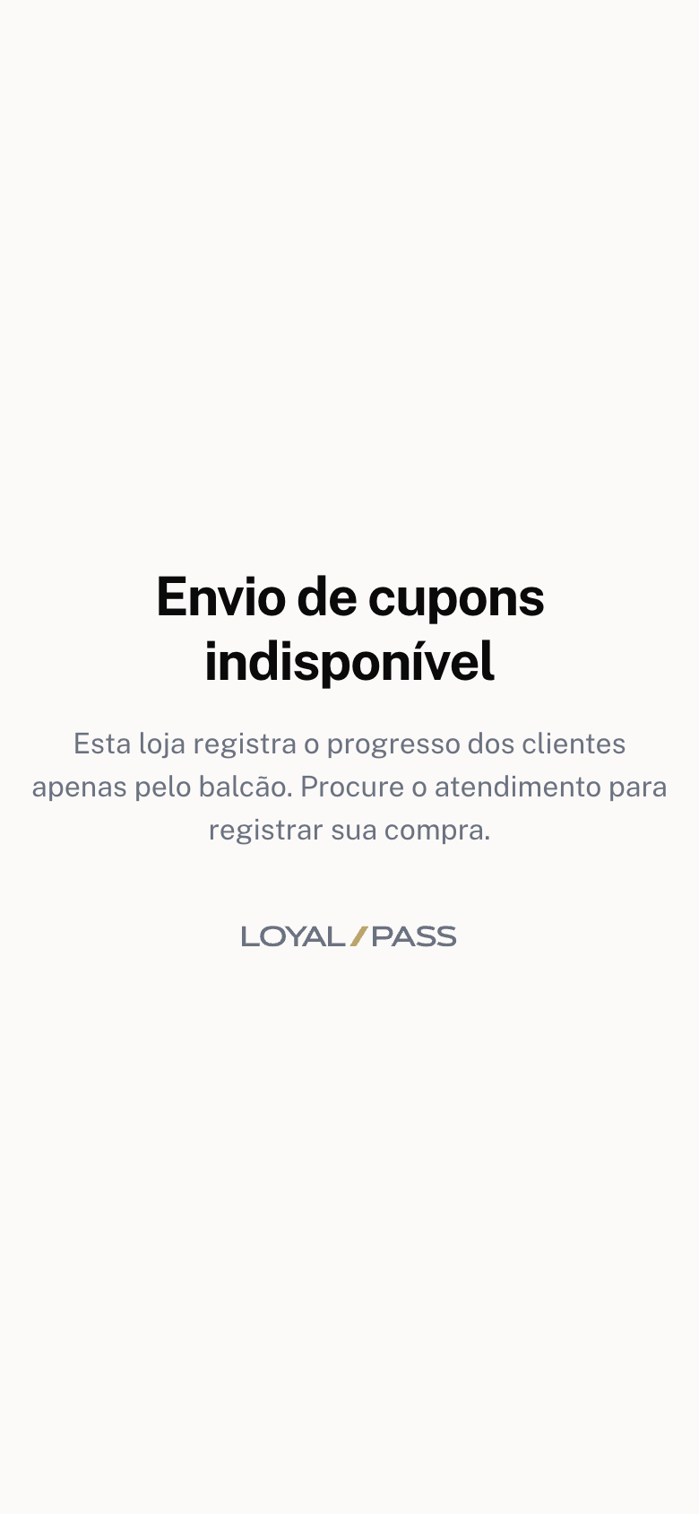 Página de envio de nota com o aviso Envio de cupons indisponível