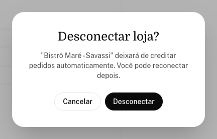 Janela Desconectar loja? com os botões Cancelar e Desconectar