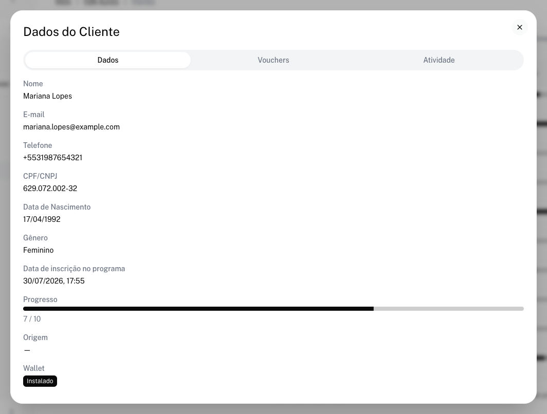 Janela Dados do Cliente aberta na aba Dados